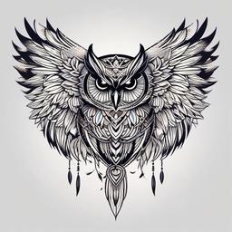 Dream Catcher Owl Tattoo - Blend dreamcatcher symbolism with the allure of owls in a tattoo.  simple color tattoo,vector style,white background