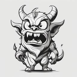 drawing of a cartoon demon  minimal rough sketch scribbles,doodles,black and white