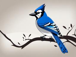 Blue Jay Cartoon - Cartoon of blue jay on a branch  