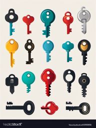 Unlock Key Clipart - Unlock key for access and entry,  color vector clipart, minimal style