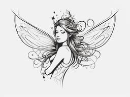 Fairy Tattoo - Mythical being representing magic and childlike wonder  minimal tattoo design,white background