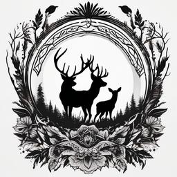 deer dog hunting tattoos  simple color tattoo,minimal,white background