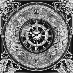 clock tattoo black and white design 