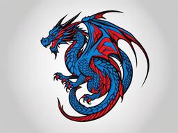 Blue and Red Dragon Tattoo - Tattoo featuring a dragon with a combination of blue and red colors.  simple color tattoo,minimalist,white background