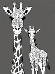 Giraffe Coloring Pages - Giraffe and a baby giraffe playing together  simple coloring pages