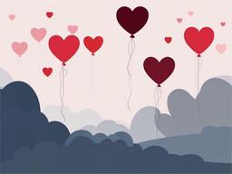 February clipart - heart-shaped balloons floating in the sky  color,minimalist,vector clipart