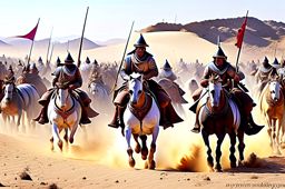 prince arslan vs the lusitanian army - prince arslan leads his outnumbered army against the invading lusitanian forces in a vast desert battlefield. 