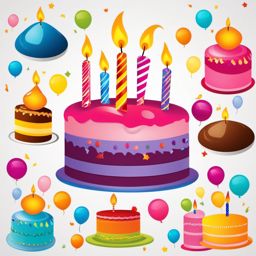 Birthday Cake clipart - Colorful birthday cake with candles, ,vector color clipart,minimal