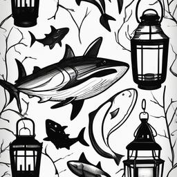 drawing of Lantern shark  minimal rough sketch scribbles,doodles,black and white