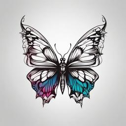 half butterfly half skull tattoo  simple color tattoo, minimal, white background