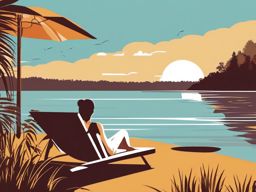 Sunbathing by the Lake clipart - A sunbather relaxing by the lakeside., ,vector color clipart,minimal