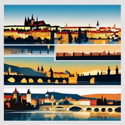Prague clipart - Charles Bridge and Prague Castle in Czech Republic, ,color clipart vector style