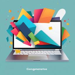 Congrats clipart - virtual congratulations message on a laptop  color,minimalist,vector clipart