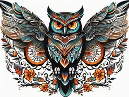 Owl Tattoo Traditional - Embrace classic tattoo artistry with a traditional owl-themed tattoo.  simple color tattoo,vector style,white background