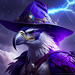 aarakocra sorcerer with storm magic, controlling winds and lightning. 