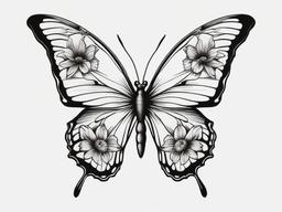 butterfly tattoo with half flowers  simple color tattoo, minimal, white background