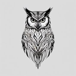 Eagle owl tattoo turning into a quill, symbolizing creative power.  color tattoo style, minimalist design, white background