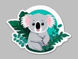 Koala Sticker - A cute koala munching on eucalyptus leaves. ,vector color sticker art,minimal