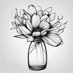 drawing of a simple flower in a vase  minimal rough sketch scribbles,doodles,black and white