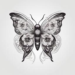 Floral Moth Tattoo - Combine the beauty of flowers and moths in a tattoo design that showcases the elegance of both elements.  simple vector color tattoo, minimal, white background