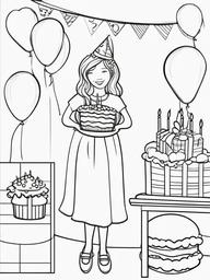 Birthday Girl Coloring Pages - Special Girl Celebrating Her Big Day  minimal black outline printable sheet, coloring page