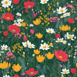 Alpine Wildflower Meadow clipart - Meadow filled with alpine flowers, ,vector color clipart,minimal