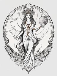 Achelois Goddess Tattoo - Celebrate the lesser-known goddess Achelois with a tattoo, capturing her associations with the moon and healing waters.  simple color tattoo, white background