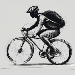 drawing of a person riding a bicycle  minimal rough sketch scribbles,doodles,black and white