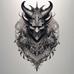 Demon Tattoo-Dark and edgy tattoo featuring a demon, showcasing intricate details and artistic flair.  simple color tattoo,white background