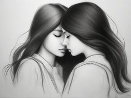 pencil sketch of two sisters  minimal rough sketch scribbles,doodles,black and white