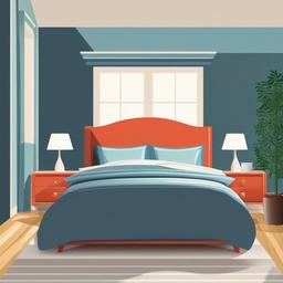 Bed clipart - neatly made bed in a bright bedroom  