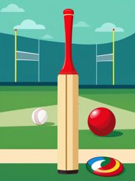 Cricket Bat and Ball Clipart - A cricket bat and ball on the pitch.  color vector clipart, minimal style