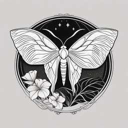 Luna Moth Tattoo Black and White - Showcase simplicity and elegance with a black and white Luna moth tattoo design.  simple vector color tattoo, minimal, white background