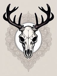 Basic deer skull with subtle antlers, simplicity in nature's form.  simple color tattoo style