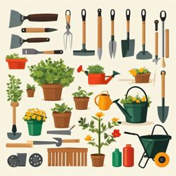 Gardening Tools clipart - Essential tools for gardening, ,vector color clipart,minimal