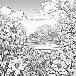 Summer flowers in a garden setting  simple coloring pages