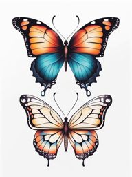 Dainty butterfly tattoo, Delicate and elegant butterfly tattoos.  viviid colors, white background, tattoo design