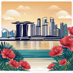 Singapore clipart - Marina Bay Sands and Singapore skyline, ,color clipart vector style