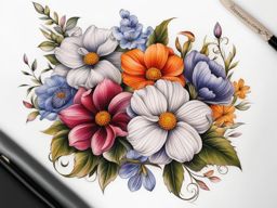 October birth month flower tattoo, Tattoos representing the birth flower for the month of October.  vivid colors, white background, tattoo design