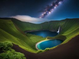 the azores, portugal - illustrate the volcanic landscapes and lush greenery of the azores archipelago under the milky way. 