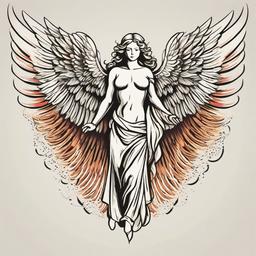 Guardian Angel with Wings Tattoo - Classic wings represent protection.  minimalist color tattoo, vector