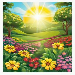 Sunlight clipart - sunlight illuminating a flower garden  