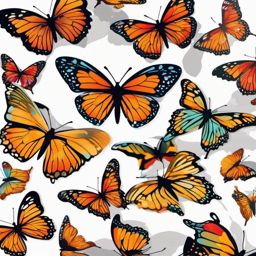 Butterfly Swarm Sticker - Group of fluttering butterflies, ,vector color sticker art,minimal