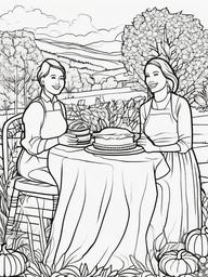 Thanksgiving Tradition Coloring Pages - Celebrating Customs and Family  minimal black outline printable sheet, coloring page