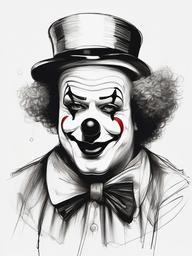 drawing of a clown in a circus  minimal rough sketch scribbles,doodles,black and white