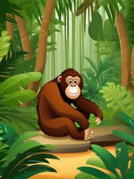 Cute Orangutan in a Jungle Hideaway  clipart, simple