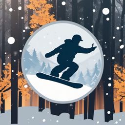 Snowboarding and Snowy Trees Emoji Sticker - Snowboarding through snowy trees, , sticker vector art, minimalist design