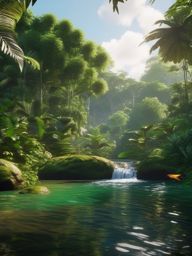 Amazon Rainforest Landscape - An Amazon rainforest landscape with dense foliage and exotic animals  8k, hyper realistic, cinematic
