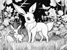 pokemon coloring pages - eevee and its evolutions play in a lush, green meadow. 