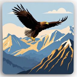 Golden Eagle Soaring in Alpine Skies Emoji Sticker - Aerial mastery above mountain peaks, , sticker vector art, minimalist design